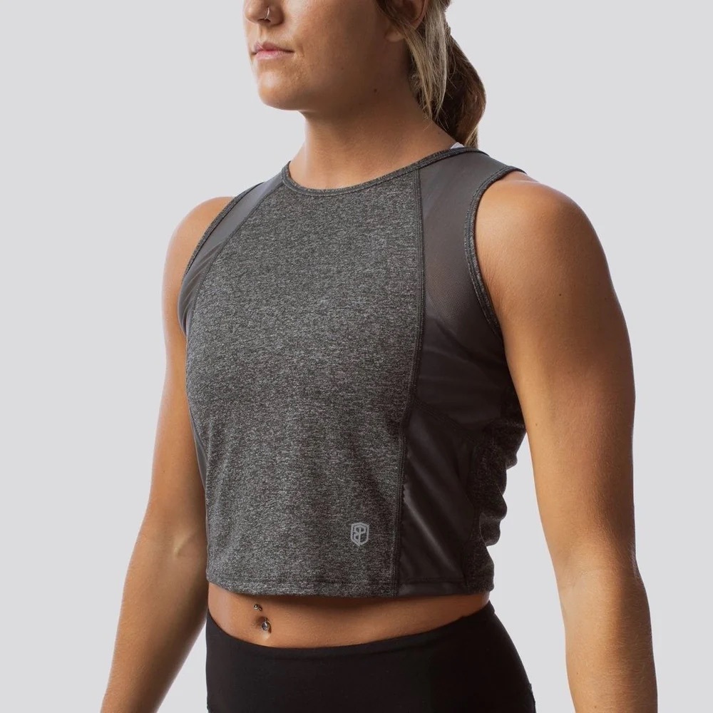 Born Primitive Gray Heather Mesh Panel Crop Tank Top